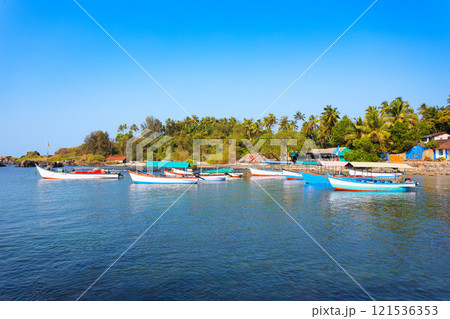 Boats at the Colomb Beach in Goa, India 121536353