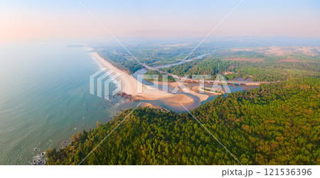 Galgibaga Beach aerial panoramic view in Goa, India 121536396