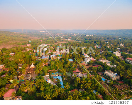 Arambol village aerial panoramic view in Goa, India 121536397