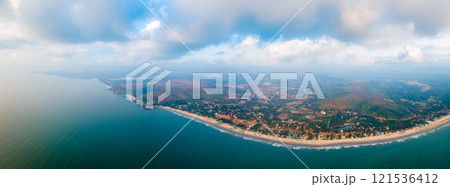Arambol Beach aerial panoramic view in Goa, India 121536412