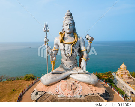 Murudeshwara Temple aerial panoramic view in India 121536508