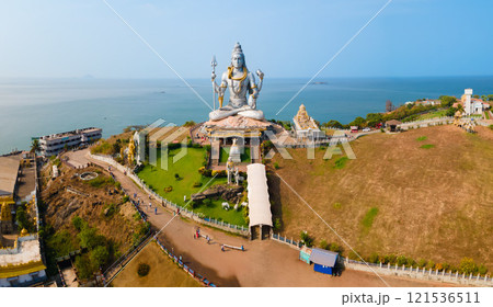 Murudeshwara Temple aerial panoramic view in India 121536511