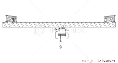 Outline of a mobile crane from black lines isolated on a white background. Front view. 3D. Vector illustration. 121536574
