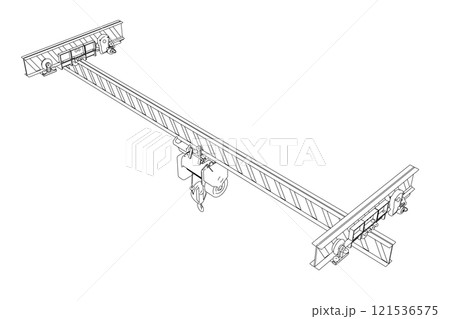 Outline of a mobile crane from black lines isolated on a white background. Isometric view. 3D. Vector illustration. 121536575