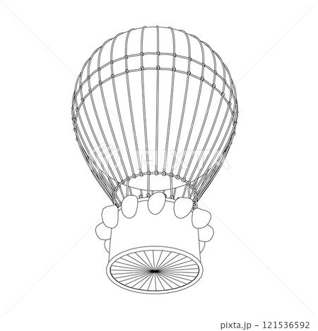 Hot air balloon outline from black lines isolated on white background. Bottom view. 3D. Vector illustration. Hot air balloon outline from black lines isolated on white background. Bottom view. 3D. Vector illustration. 121536592