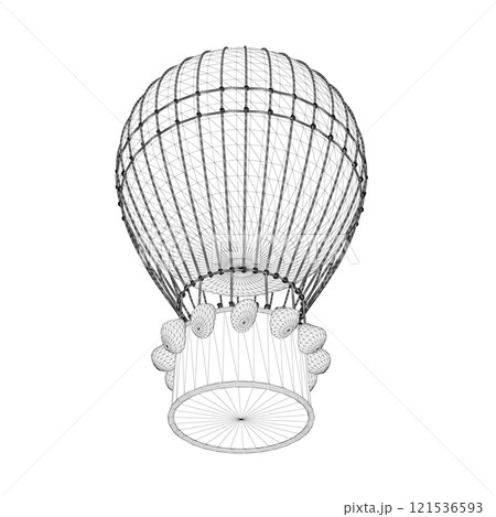 Hot air balloon wireframe from black lines isolated on white background. Bottom view. 3D. Vector illustration. 121536593