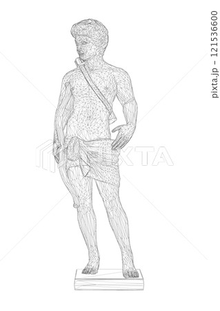 Sculpture wireframe of a male archer from black lines isolated on a white background. Front view. 3D. Vector illustration. Sculpture wireframe of a male archer from black lines isolated on a white background. Front view. 3D. Vector illustration. 121536600