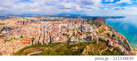 Alicante city centre aerial panoramic view, Spain 121536630