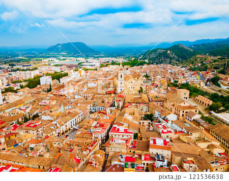 Collegiate Basilica of Xativa aerial panoramic view, Spain 121536638