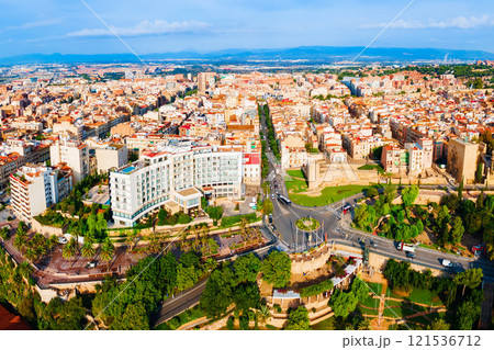 Tarragona city aerial panoramic view in Spain 121536712