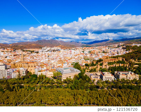 Malaga city aerial panoramic view in Andalusia, Spain 121536720
