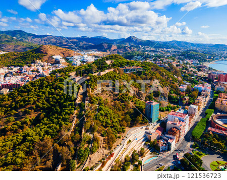 Castillo Gibralfaro Fortress aerial panoramic view, Malaga Castillo Gibralfaro Fortress aerial panoramic view, Malaga 121536723