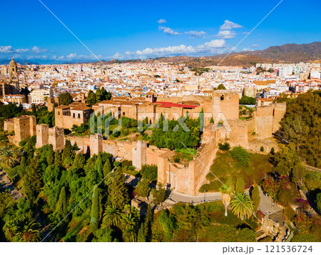 Alcazaba Fortress aerial panoramic view in Malaga Alcazaba Fortress aerial panoramic view in Malaga 121536724
