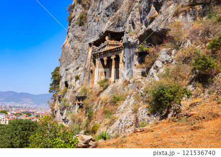 The Tomb of Amyntas is an ancient Lycian rock tomb in Fethiye city, Turkey 121536740