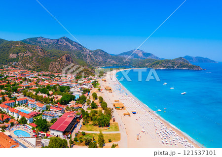 Oludeniz beach aerial panoramic view in Turkey 121537101