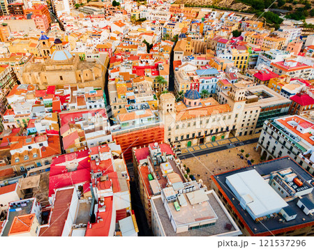 Town Hall and San Nicolas Cathedral aerial view, Alicante 121537296