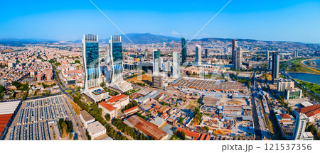 Bayrakli business district aerial panoramic view in Izmir city 121537356