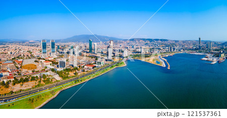 Bayrakli business district aerial panoramic view in Izmir city 121537361