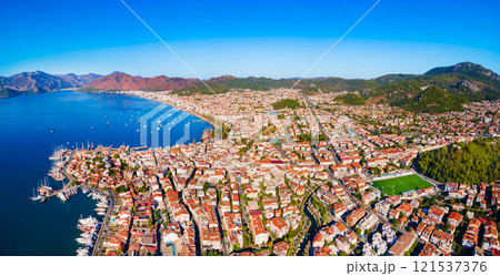 Marmaris marina aerial panoramic view in Mugla Province in Turkey 121537376