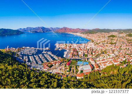 Marmaris marina aerial panoramic view in Mugla Province in Turkey 121537377
