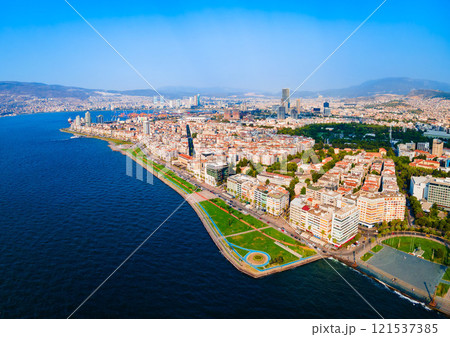 Izmir city centre aerial panoramic view in Turkey Izmir city centre aerial panoramic view in Turkey 121537385