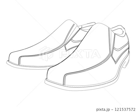 Contour of men's shoes from black lines isolated on white background. Perspective view. 3D. Vector illustration. 121537572