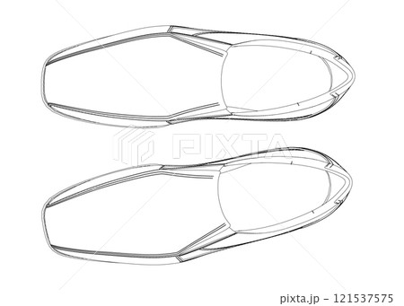 Contour of men's shoes from black lines isolated on white background. View from above. 3D. Vector illustration. Contour of men's shoes from black lines isolated on white background. View from above. 3D. Vector illustration. 121537575