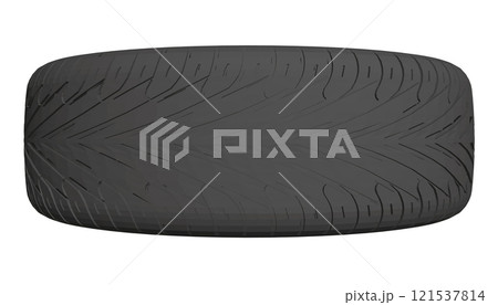 Polygonal model of a car tire from black lines isolated on a white background. Above view. 3D. Vector illustration. 121537814