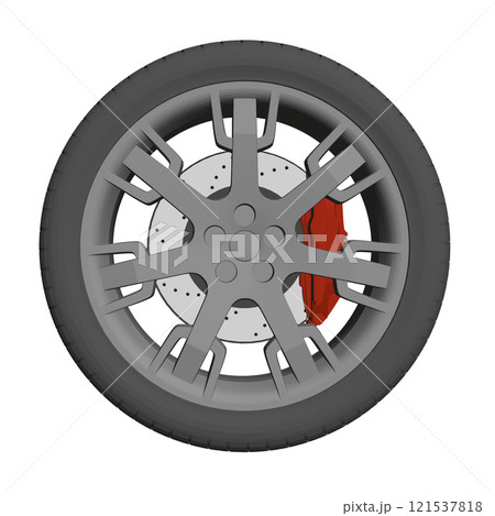 Polygonal car wheel model isolated on white background. Side view. 3D. vector illustration. 121537818