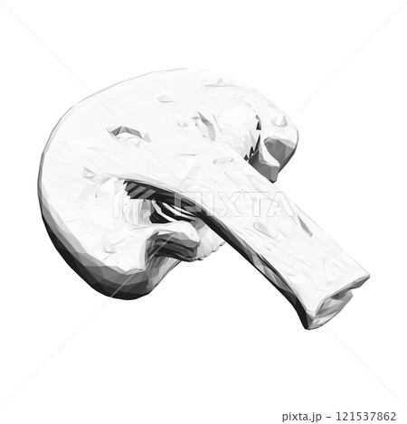 Polygonal model of porcini mushroom cut in half isolated on white background. Perspective view. 3D. Vector illustration. Polygonal model of porcini mushroom cut in half isolated on white background. Perspective view. 3D. Vector illustration. 121537862