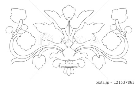 Contour decorative ornament from black lines isolated on white background. Front view. 3D. Vector illustration. 121537863