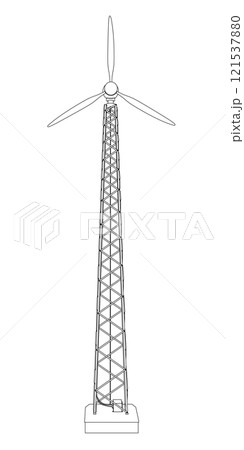 Outline of a wind tower from black lines isolated on a white background. Front view. 3D. Vector illustration. Outline of a wind tower from black lines isolated on a white background. Front view. 3D. Vector illustration. 121537880