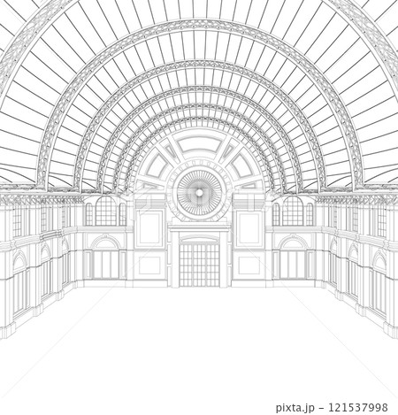 The contour of the decorative room from black lines isolated on a white background. Vector illustration. 121537998