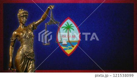 Lady Justice before a flag of Guam Lady Justice before a flag of Guam 121538099