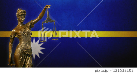 Lady Justice before a flag of Nauru Lady Justice before a flag of Nauru 121538105