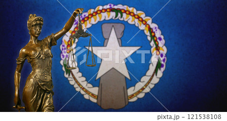 Lady Justice before a flag of the Northern Mariana Islands Lady Justice before a flag of the Northern Mariana Islands 121538108