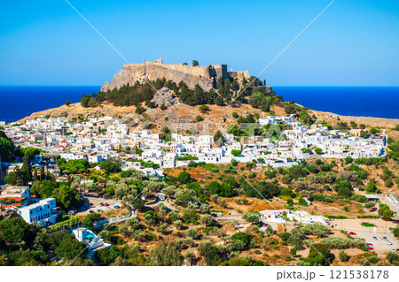 Lindos Acropolis and beach, Rhodes Lindos Acropolis and beach, Rhodes 121538178