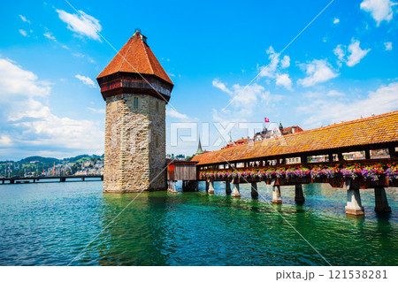 Kapellbrucke Bridge, Wasserturm Tower, Lucerne 121538281