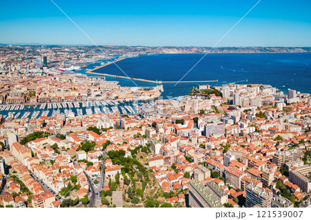 Marseille aerial panoramic view, France 121539007