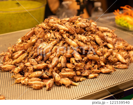 Stir-fried squid stall at the night market. Street food in the market of Thailand. 121539540