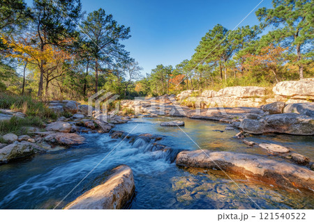 River flowing through autumn forest landscape 121540522