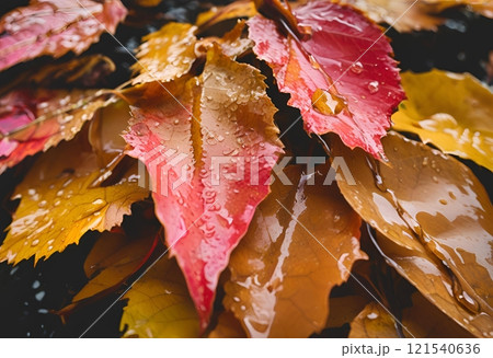 Autumn leaf changing colors symbolizing transition beauty and nature's transformation.AI Generated 121540636