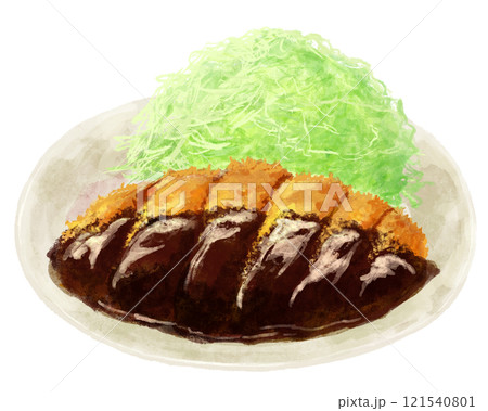 白いお皿にのった味噌カツのイラスト 121540801