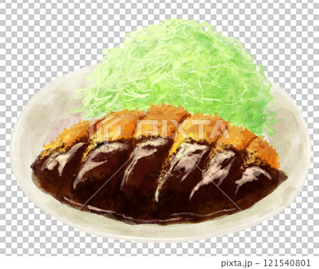 白いお皿にのった味噌カツのイラスト 121540801