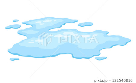Water spill puddle. Blue liquid shape in flat cartoon style. Clean fluid drop design element isolated on white background Water spill puddle. Blue liquid shape in flat cartoon style. Clean fluid drop design element isolated on white background 121540816