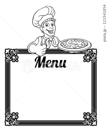 Pizza Chef Cook Cartoon Man Menu Sign Background 121541054