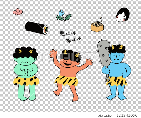 手描きの節分イラストセット 121541056