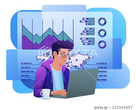Man Working Laptop Business Report Illustration 121541057