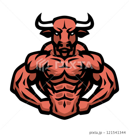Bodybuilder with a bull head. Bodybuilder with a bull head. 121541344