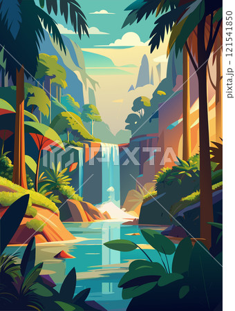 Tropical Paradise with Waterfall and Lush Vegetation Tropical Paradise with Waterfall and Lush Vegetation 121541850